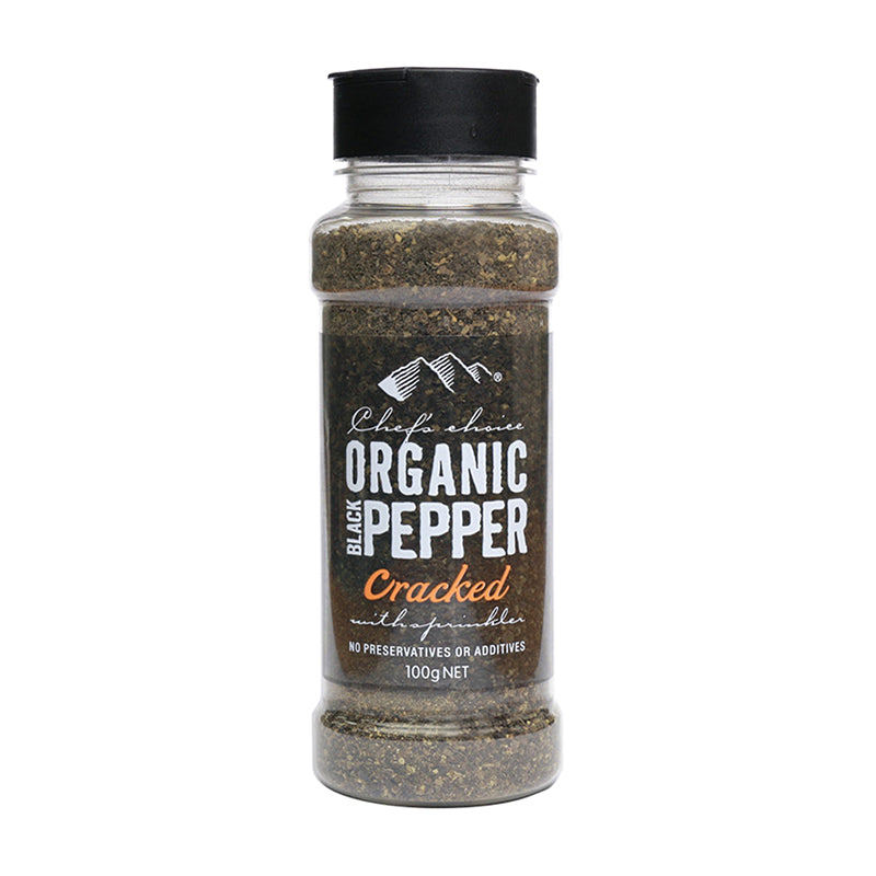 Chef's Choice Certified Organic Cracked Black Pepper Sprinkler 100g