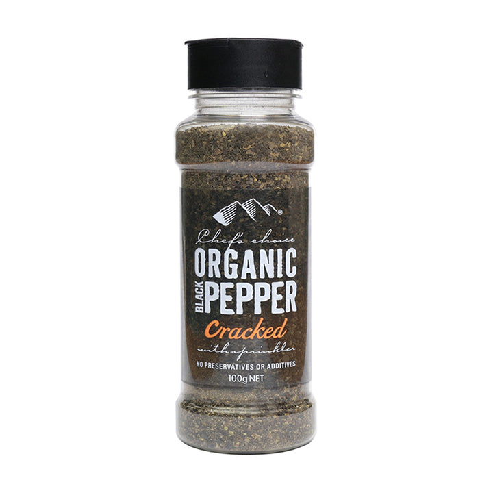 Chef's Choice Certified Organic Cracked Black Pepper Sprinkler 100g