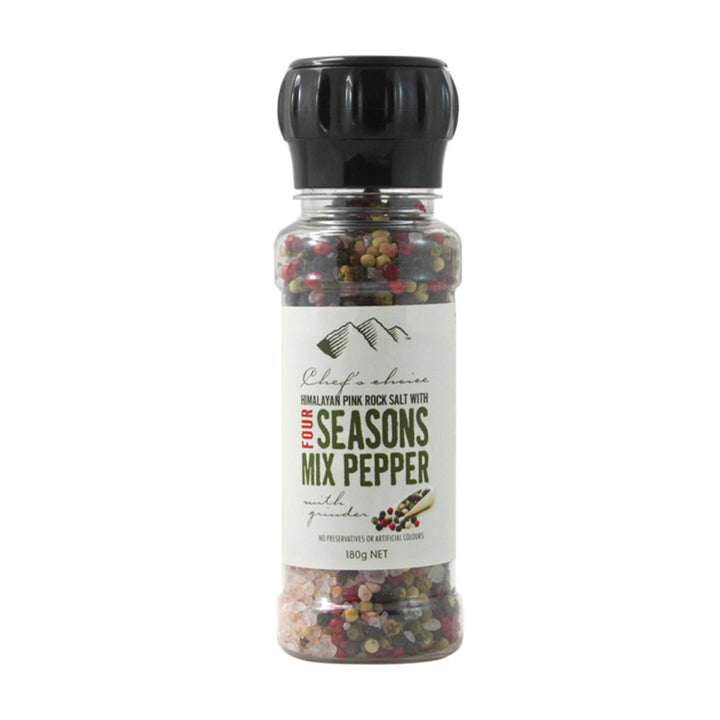 Chef's Choice Himalayan Pink Rock Salt with Four Seasons Mix Pepper Grinder 180g